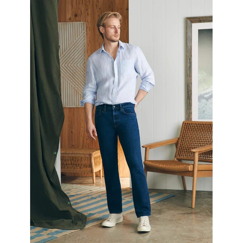 Faherty Mens Slim Straight Organic Cotton Stretch Jeans Indigo Blue Size 28